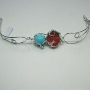 Bracciale argento con corallo e pasta di turchese